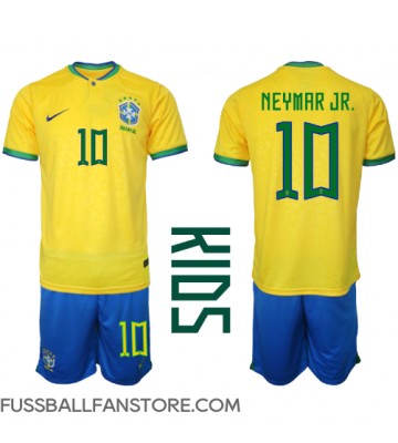 Brasilien Neymar Jr #10 Replik Heimtrikot Kinder WM 2022 Kurzarm (+ Kurze Hosen)